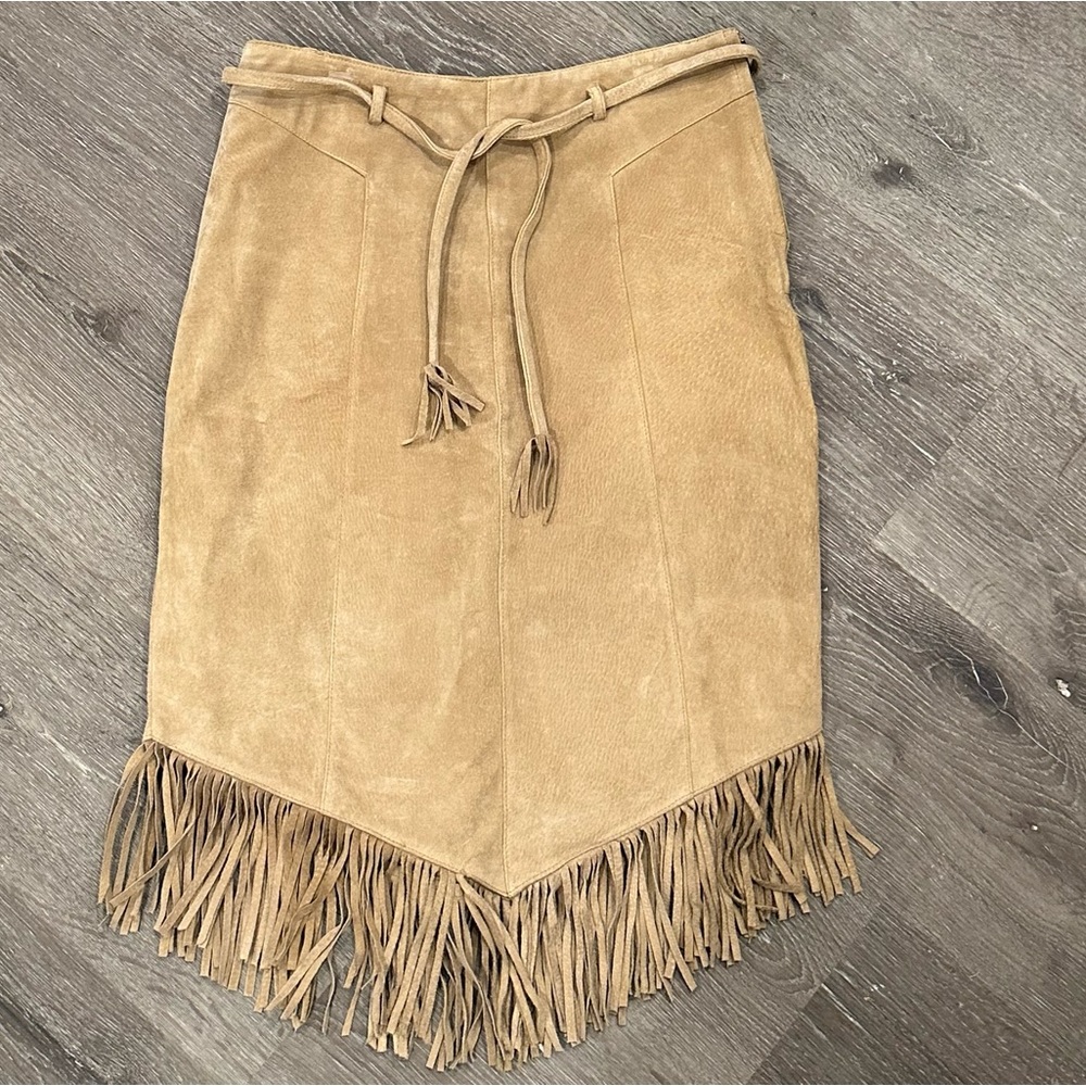 Tan Fringe Suede Skirt